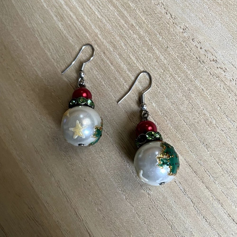 Vintage Christmas tree bauble snowman earrings jewelry casual dangle and drop